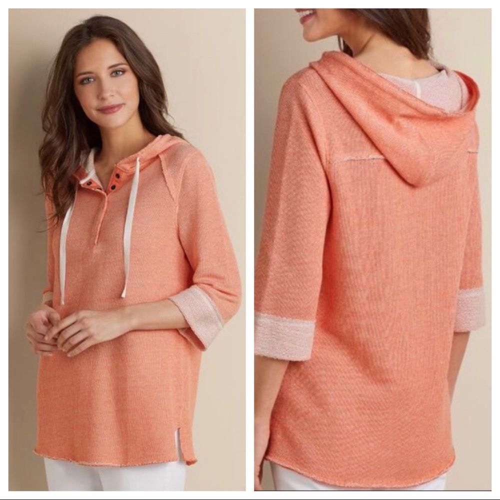 Soft Surroundings Just Beachy Orange Peach Pullover Large Sweater